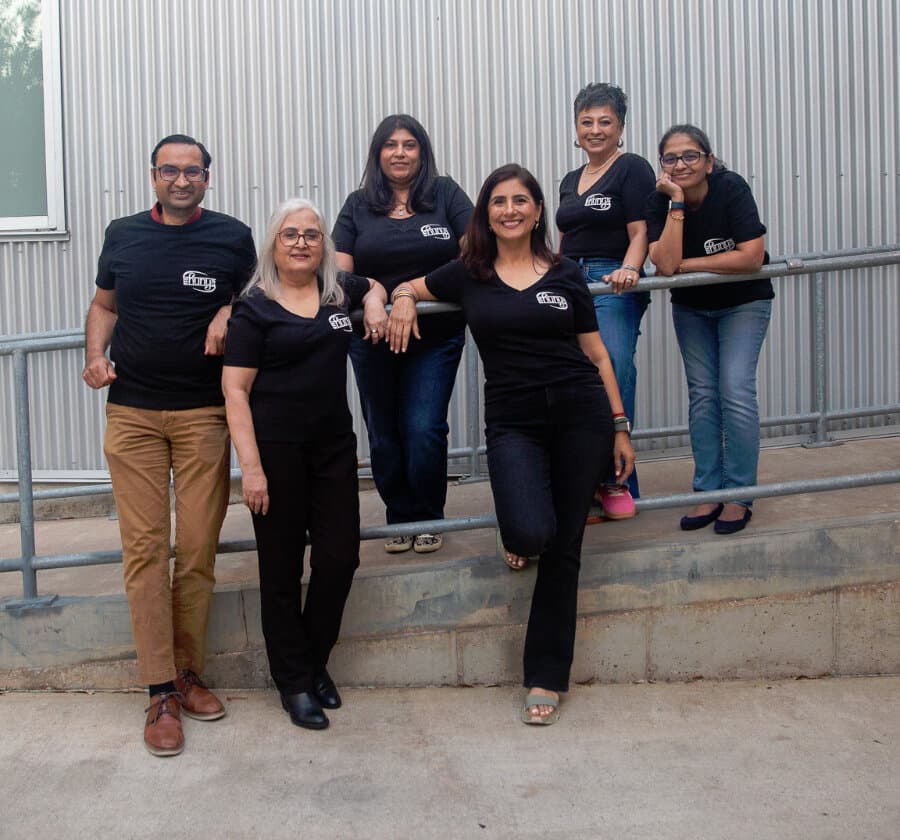 Members of the Shunya Theatre board, in Shunya t-shirts outside the theatre